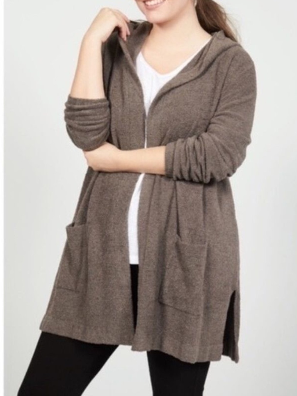 Barefoot Dreams Cozychic Lite Hooded Longline Cardigan Sweater Brown Size XS / S